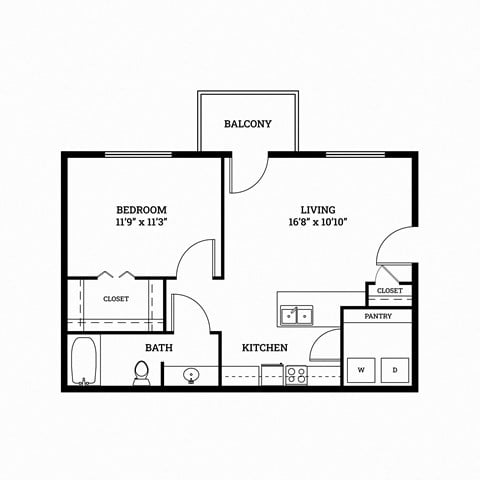 Floor plan for 1 bed, 1 bath, 662 sqft